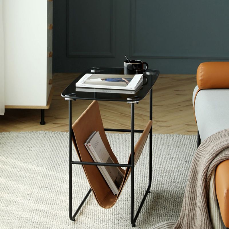 Rectangular Glass Top End Table Modern 23.22" Tall Storage Side Table Clearhalo 'Coffee & Accent Tables' 'End & Side Tables' 'end_side_tables' 'furn' 'furn_end_side_tables' 'Furniture' 'Living Room Furniture' 1200x1200_bfc29026-d5c5-4ce2-a2ac-ac8cc323f7df