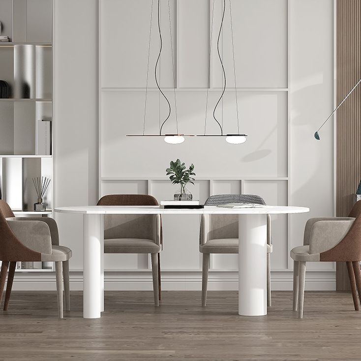 Modern Stone Top Oval Dinette Table Wood Tripod Base Dining Table in White Clearhalo 'Dining Tables & Seating' 'Dining Tables' 'dining_table' 'furn' 'furn_dining_table' 'Furniture' 'furniture_dining_table' 'Kitchen & Dining Furniture' 'kitchen' 'kitchen_dining_table' 1200x1200_bfc2a544-9db3-482b-8dbe-4d210aede92a