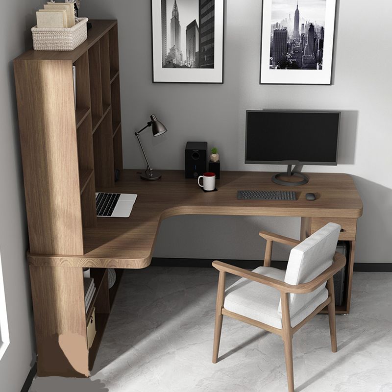 Contemporary Office Desk L-Shape Credenza Desk with Bookcase