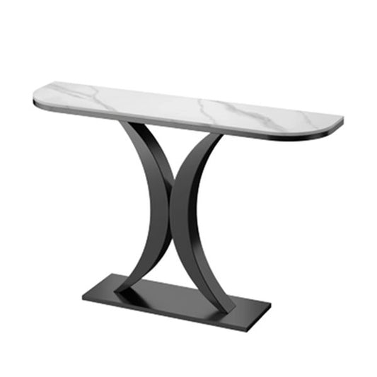 Stone Half Moon Console Table 31.5-inch Tall Accent Table for Hall