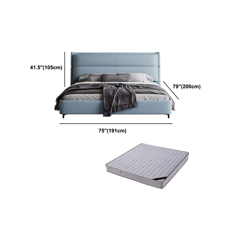 Lederen gestoffeerd rechthoekig paneelbed Standaard bedframe in blauw