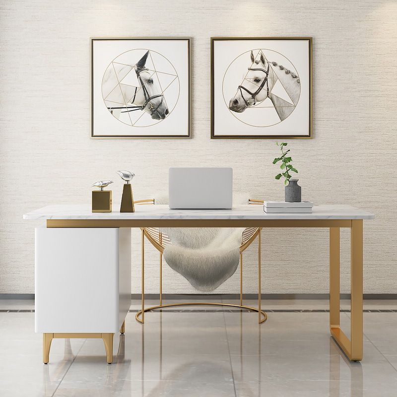 Glam White Marble Writing Desk with 3-Drawer Rectangular Office Desk Clearhalo 'furn' 'furn_office_desk' 'Furniture' 'Office Desks' 'Office Furniture' 'office_desk' 1200x1200_bfc83083-d314-4dc5-9945-553127f1037f