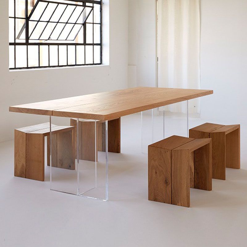 Rectangle Dining Table Natural Pine Wood Top Transparency Acrylic Base Table Clearhalo 'Dining Tables & Seating' 'Dining Tables' 'dining_table' 'furn' 'furn_dining_table' 'Furniture' 'Kitchen & Dining Furniture' 1200x1200_bfc8a8c4-cea4-457b-862f-ce094b0d3b63