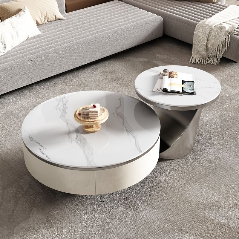 Slate Glam Table basse ronde gigogne avec tiroir