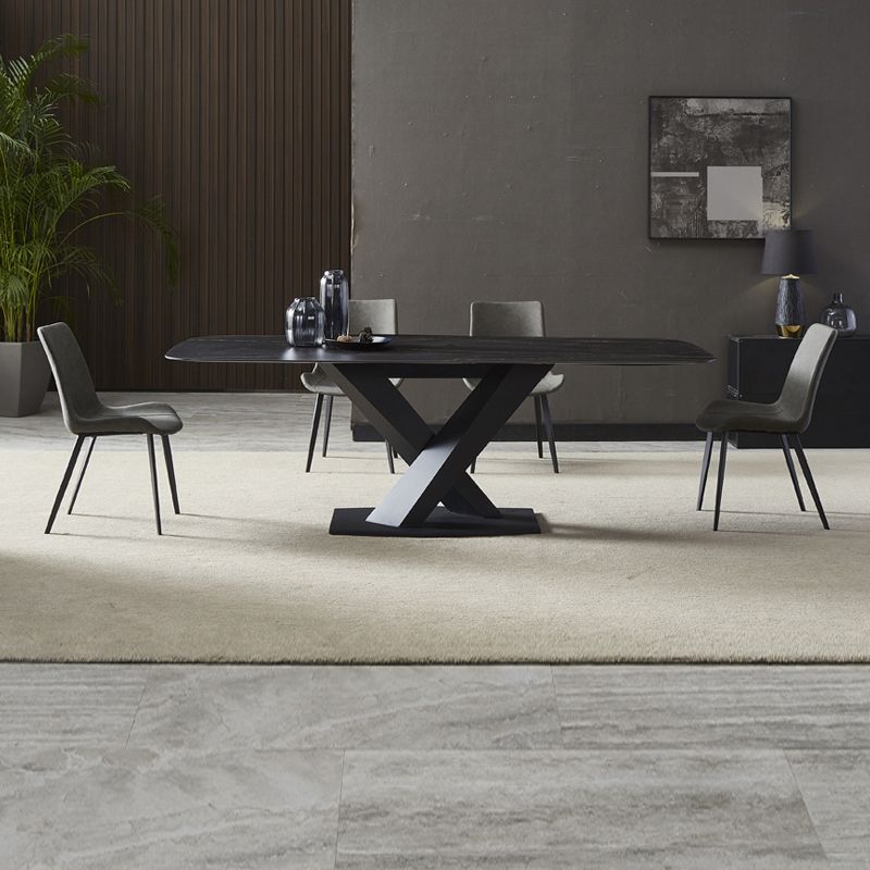Juego de comedor moderno de piedra sinterizada de 1/3/4/5 piezas con mesa rectangular y sillas laterales