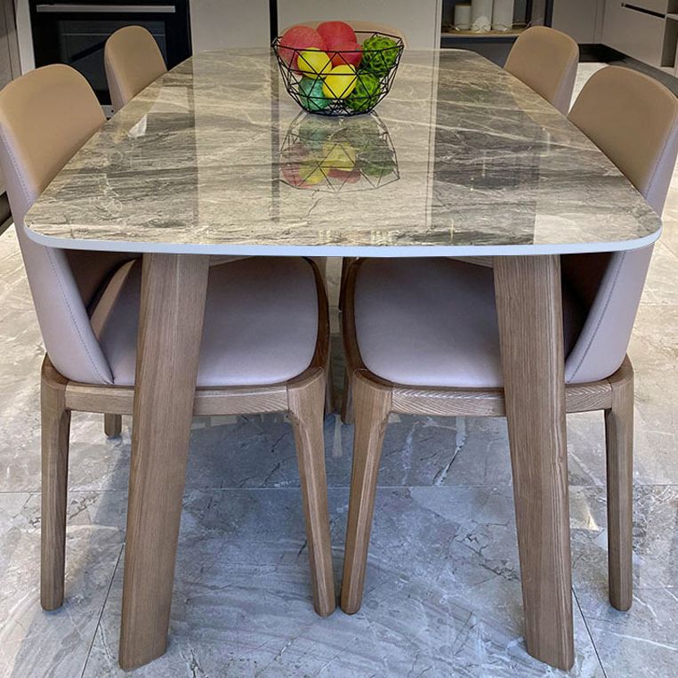 Mid-Century Dining Table for Kitchen Gray Stone Top Dinette Table with Wooden Frame Clearhalo 'Dining Tables & Seating' 'Dining Tables' 'dining_table' 'furn' 'furn_dining_table' 'Furniture' 'Kitchen & Dining Furniture' 1200x1200_bfcfe97c-b644-457d-907f-b09943947f11