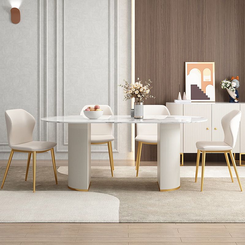 Designer Style Oval Dining Table Set 1/4/5/7 Pieces Sintered Stone Dining Set Clearhalo 'Dining Room Sets' 'Dining Tables & Seating' 'dining_room_set' 'furn' 'furn_dining_room_set' 'Furniture' 'Kitchen & Dining Furniture' 1200x1200_bfd01ed4-869d-496a-89be-6a200fe556fd