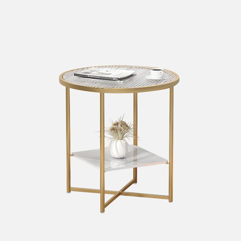 Modern Round Glass Top End Table Cross Legs Sofa Side Table with Shelf Clearhalo 'Coffee & Accent Tables' 'End & Side Tables' 'end_side_tables' 'furn' 'furn_end_side_tables' 'Furniture' 'Living Room Furniture' 1200x1200_bfd3a5b2-5744-414b-9418-92aa8a97778a