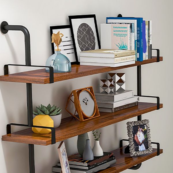 Industrial Wall Unit Bookshelf Black Iron Frame Brown Solid Wood Shelf Bookshelf Clearhalo 'Bookcases' 'furn' 'furn_bookcases' 'Furniture' 'furniture_bookcases' 'kitchen' 'kitchen_bookcases' 'Living Room Furniture' 'Office Furniture' 1200x1200_bfd5798f-8e52-45b6-aa1f-4a614a596edb