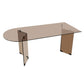 Mesa de comedor de tapa de vidrio moderna mesa de comedor de base de doble pedestal