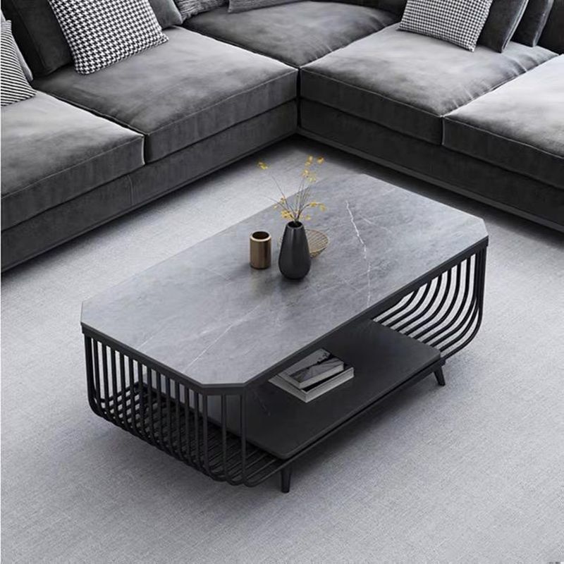 Glam Slate Coffee Table Rectangle Coffee or End Table with Shelf Clearhalo 'Coffee & Accent Tables' 'Coffee Tables' 'coffee_tables' 'furn' 'furn_coffee_tables' 'Furniture' 'Living Room Furniture' 1200x1200_bfd882c8-4a94-42e2-9a1b-2052f37f6e4a