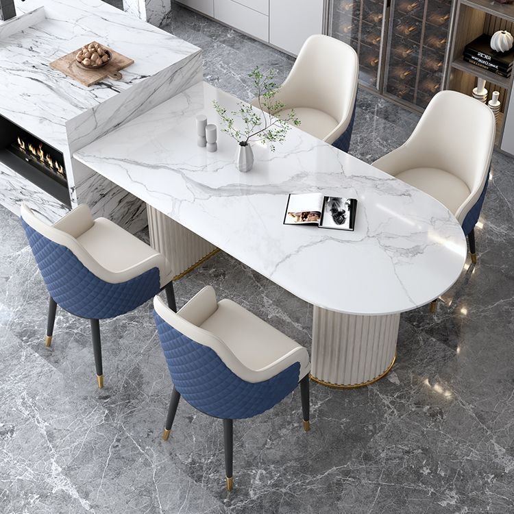 Irregular Island Sintered Stone Dining Table Modern Table in White with Metal Double Pedestal Clearhalo ' dining_table' 'Dining Tables & Seating' 'Dining Tables' 'furn' 'furn_dining_table' 'Furniture' 'furniture_dining_table' 'Kitchen & Dining Furniture' 'kitchen&dining_furn' 'kitchen' 'kitchen_dining_table' 1200x1200_bfdac194-cf20-4d40-84fb-fe1c8919306e