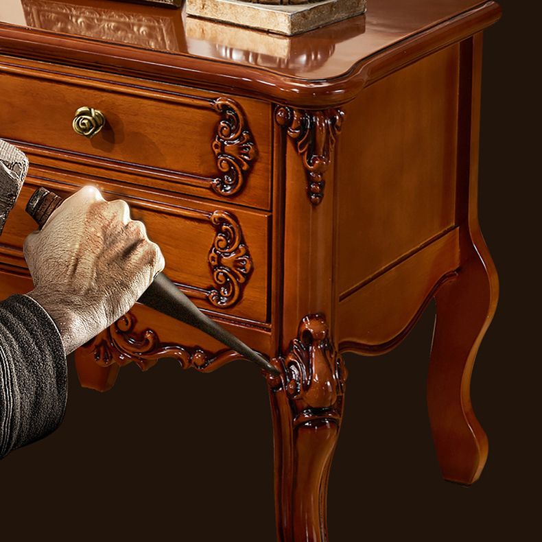 Mesa nocturna tradicional de madera roja Mesa de mesa con 2 cajones