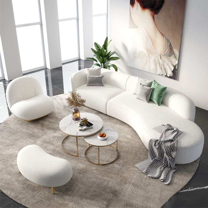 Nordic Stationary Living Room Tuxedo Arm White Curved Sofa Chaise
