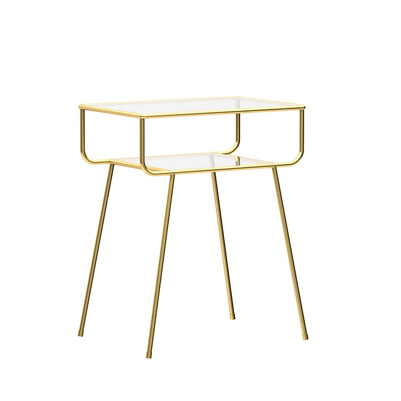 Mesa lateral contemporánea vidrio 4 patas con mesa final de doble nivel rectangular de almacenamiento