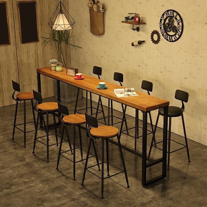 Tavolo da bistrot in legno massiccio rettangolo tavolo da pub lussuoso con base di cavalletto in nero