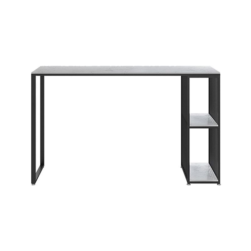 Glam Rectangle Faux Marble Pub Bar Table Iron Double Pedestal Bar Dining Table with Shelf Clearhalo 'Bar Furniture' 'Bar Tables' 'bar_tables' 'furn' 'furn_bar_tables' 'Furniture' 'furniture_bar_tables' 'Kitchen & Dining Furniture' 'kitchen&dining_furn' 'kitchen' 1200x1200_bfe714e3-e454-46f4-bf2f-557338dc1e52