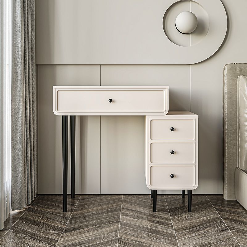 Vanity di trucco da tavolo in legno bianco bianco contemporaneo con cassetti