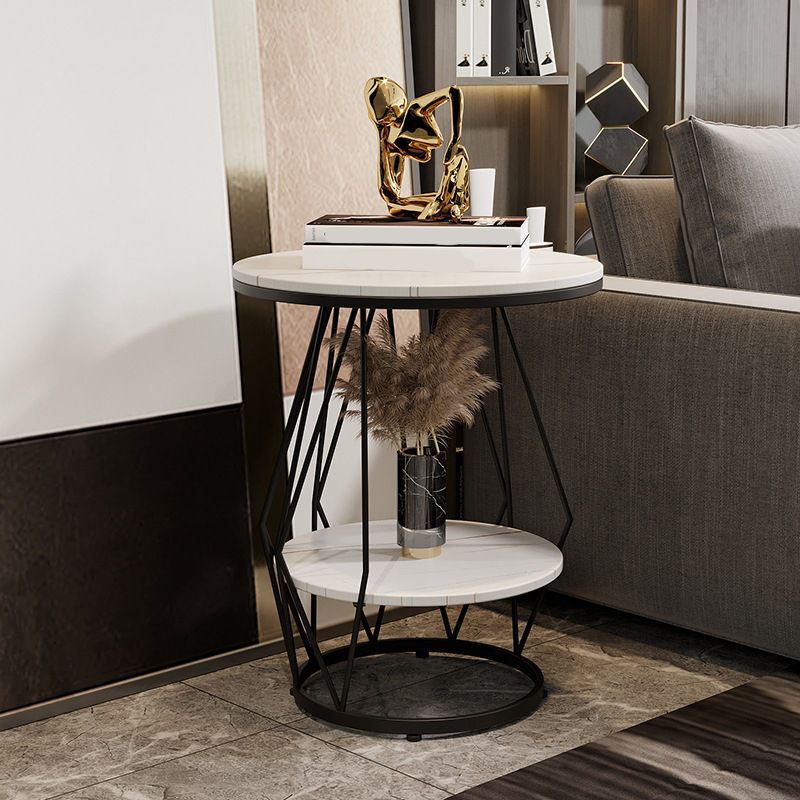 Contemporary Faux Marble Accent Table Nightstand 23.6" Tall Bed Nightstand with 2 Shelves Clearhalo 'Bedroom Furniture' 'furn' 'furn_night_stand' 'Furniture' 'night_stand' 'Nightstands' 1200x1200_bfea56c8-c7f8-4125-95fe-6d7c5e92e0b4
