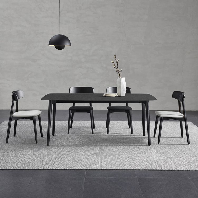 Black Modern Stone Top Dining Table Set 1/4/5/7 Pieces Dining Set with Wooden Chairs Clearhalo 'Dining Room Sets' 'Dining Tables & Seating' 'dining_room_set' 'furn' 'furn_dining_room_set' 'Furniture' 'Kitchen & Dining Furniture' 1200x1200_bfeebf74-6a5e-427f-a073-f665254bf1de