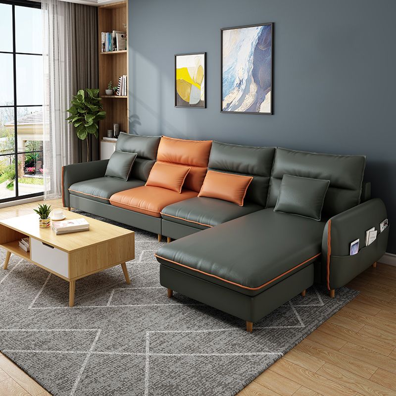 Modern Faux Leather Sectioanl with Pillow Back and Storage for Living Room