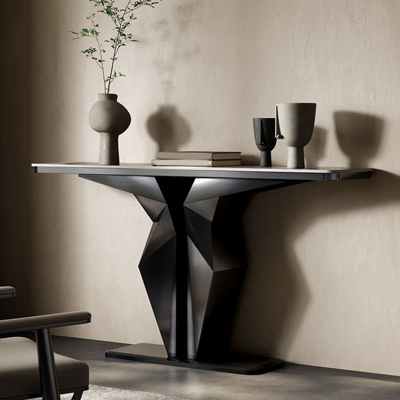 Rectangle Shape Contemporary Console Table Gold/Black Stone Sofa Table for Hall