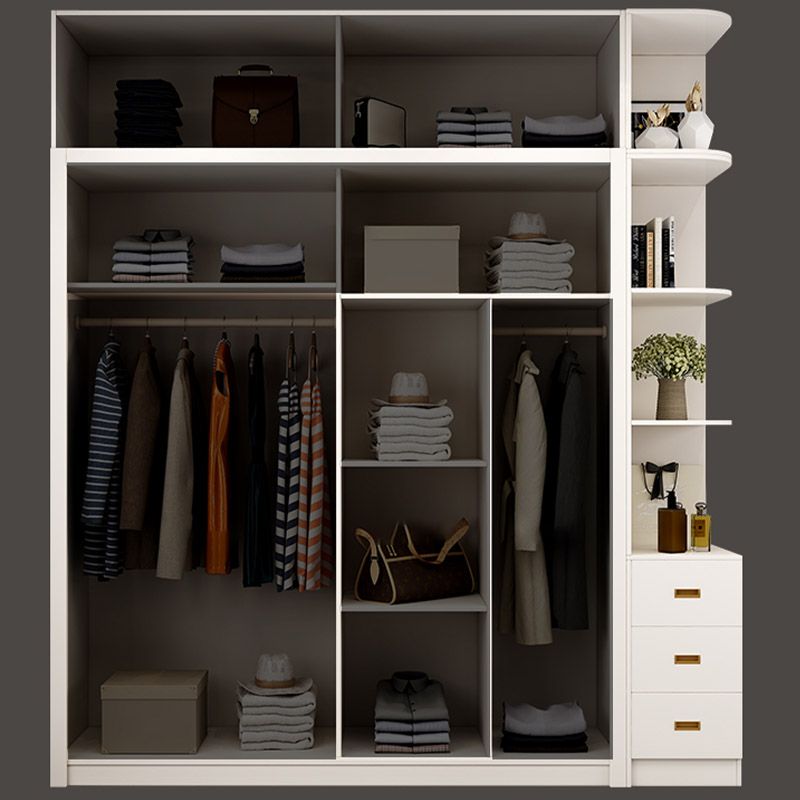 White Wardrobe Closet Engineered Wood Wardrobe Armoire with Garment Rod