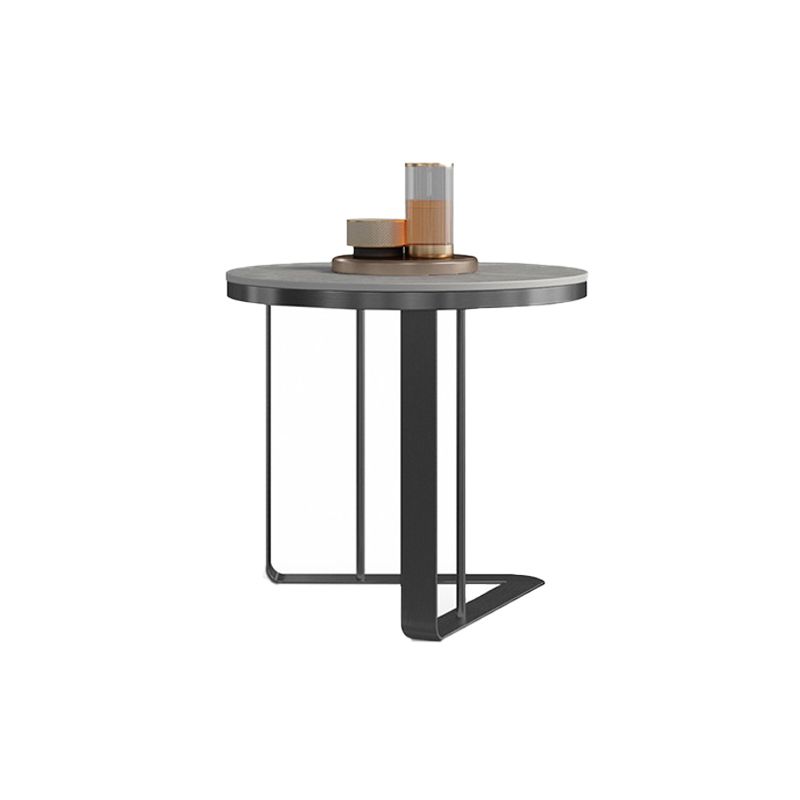 Contemporary Metallic C End Table Stone Round Slate Top Side End Table