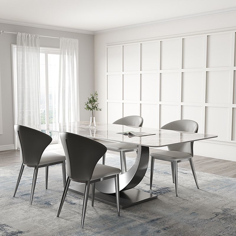 Rectangle Pedestal Table Traditional Luxury Dining Table Stainless Steel Base for Home