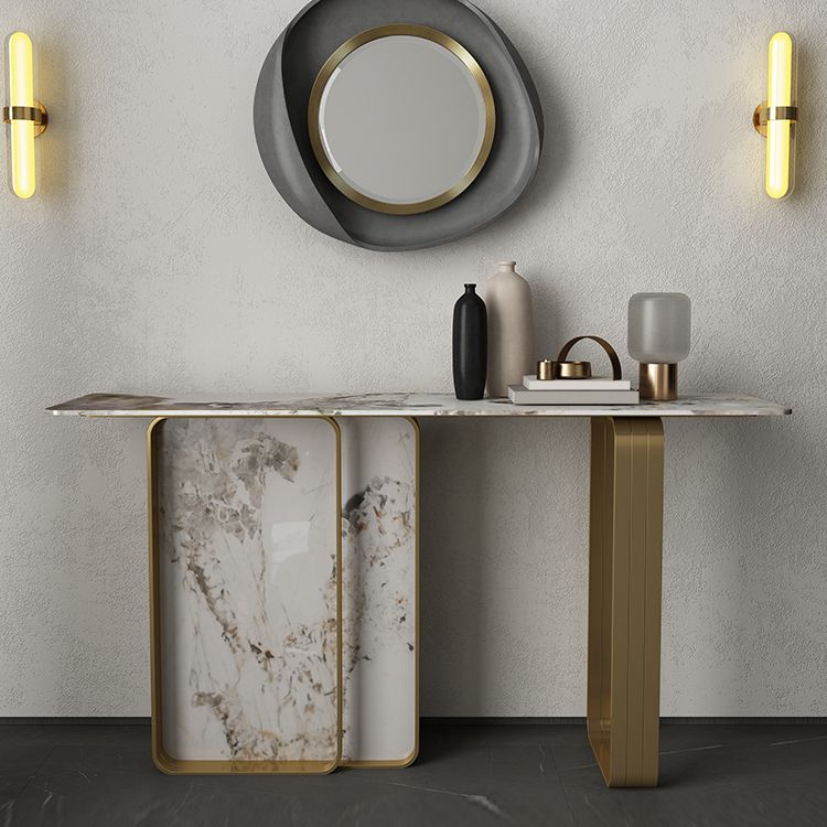 Tavolino console rettangolare moderna Tabella di divano console in oro e bianco