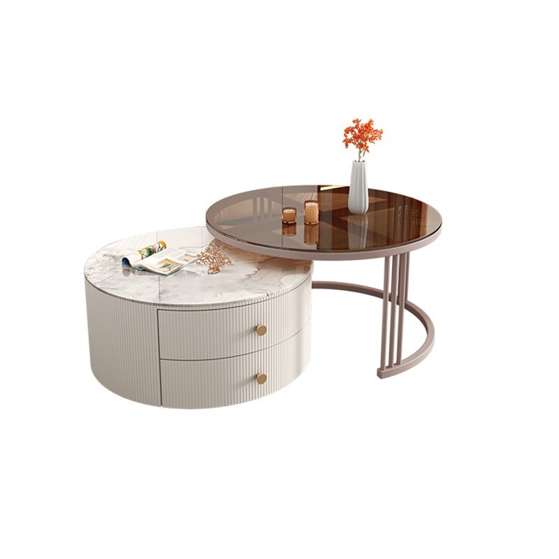 Metal Anb Glass Coffee Table Set Round Nesting Coffee Table Set with 2 Drawers Clearhalo 'Coffee & Accent Tables' 'Coffee Tables' 'coffee_tables' 'furn' 'furn_coffee_tables' 'Furniture' 'Living Room Furniture' 1200x1200_bffe97e8-ef10-4ffd-85f1-c95d196a2b4f