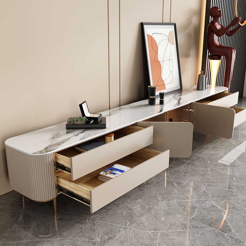 Modern Wooden TV Media Console Enclosed Storage White TV Console with Drawers