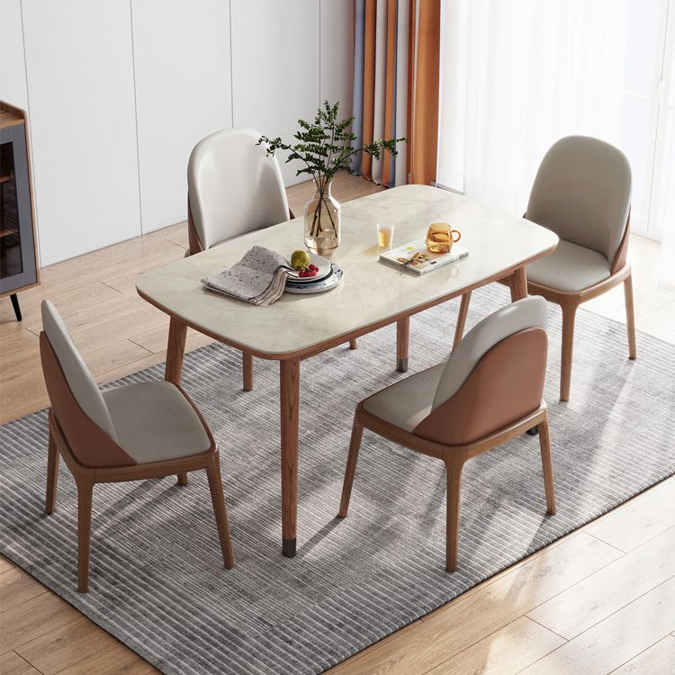 White Dinette Table with Wood Legs Modern Dining Table for Kitchen Clearhalo 'Dining Tables & Seating' 'Dining Tables' 'dining_table' 'furn' 'furn_dining_table' 'Furniture' 'Kitchen & Dining Furniture' 1200x1200_c001c152-c403-44a1-a555-76d02fafe5cc