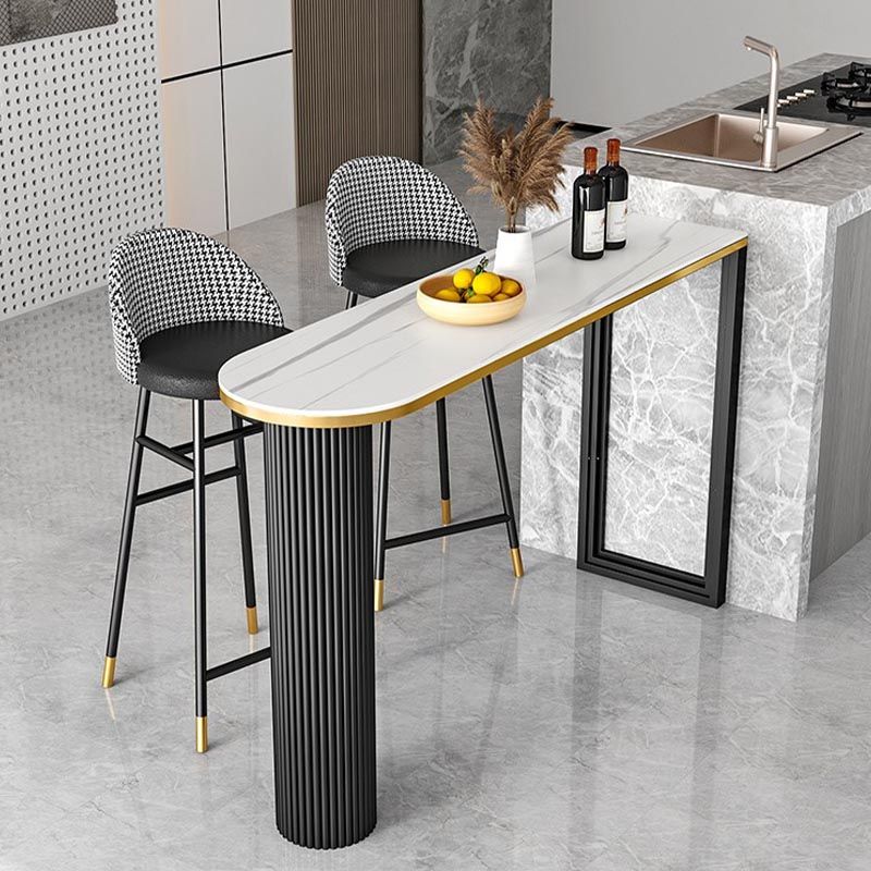 Mesa de pub con tapa de piedra ovalada Glam Style Mesa tipo isla de 42 pulgadas de altura