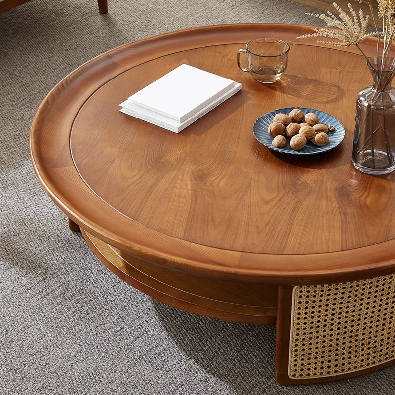 12"H Contemporary Cocktail Table Storage Brown Round Coffee Table