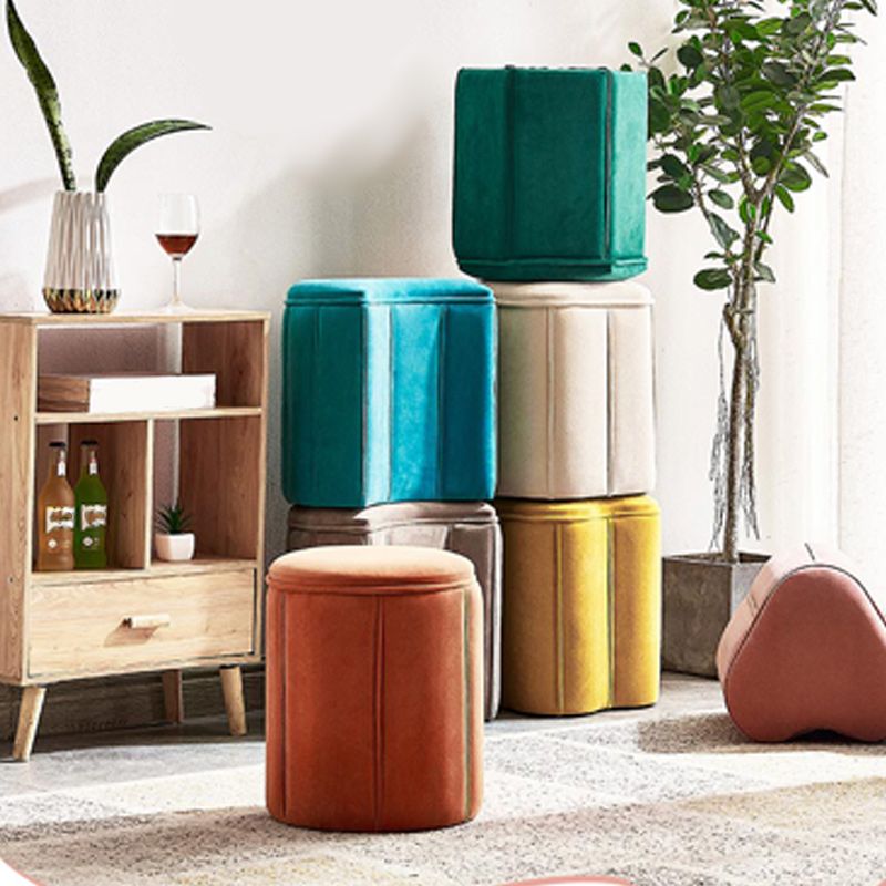 Orange Velvet Ottoman Modern Round Ottoman Stain Resistant Ottoman Clearhalo 'furn' 'furn_ottomans_poufs' 'Furniture' 'Living Room Furniture' 'Ottomans & Poufs' 'ottomans_poufs' 1200x1200_c0059752-6d52-4df0-aa3d-e62a1fcc603f