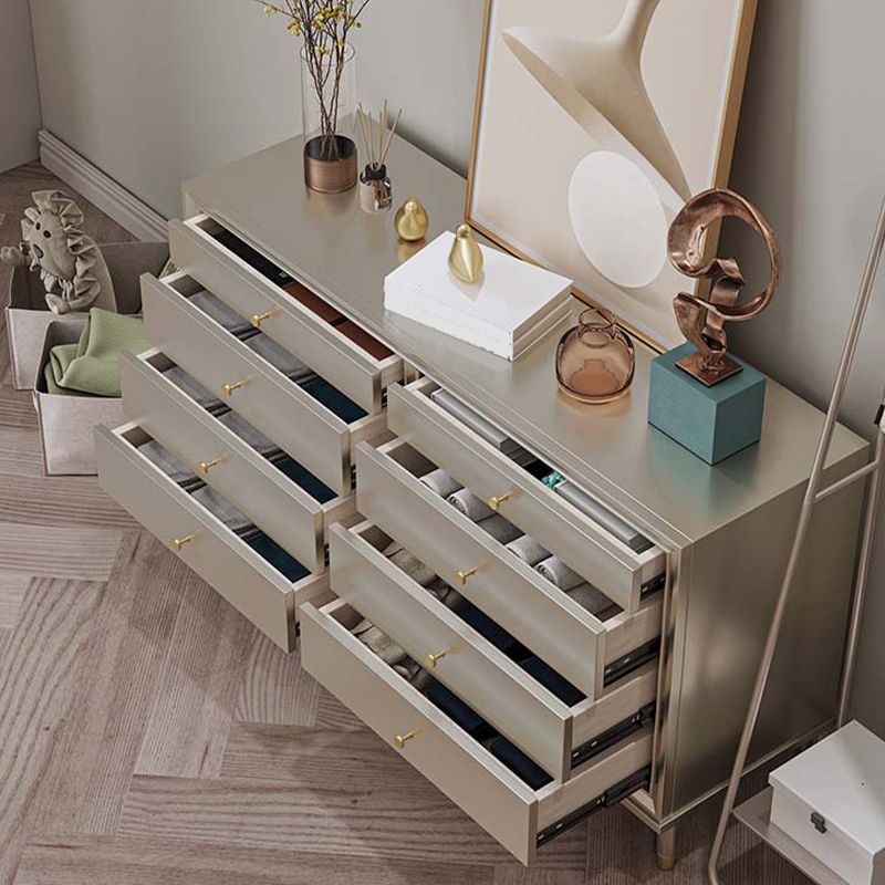 Contemporary Horizontal Double Dresser White/Silver Dresser with Storage for Home