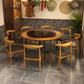 Contemporary Style Wood Dining Table Round Shape Table with Metallic Trestle Base Clearhalo ' dining_table' 'Dining Tables & Seating' 'Dining Tables' 'furn' 'furn_dining_table' 'Furniture' 'furniture_dining_table' 'Kitchen & Dining Furniture' 'kitchen&dining_furn' 'kitchen' 'kitchen_dining_table' 1200x1200_c00e37d2-e0ae-46fe-b08b-cb73d82fd797