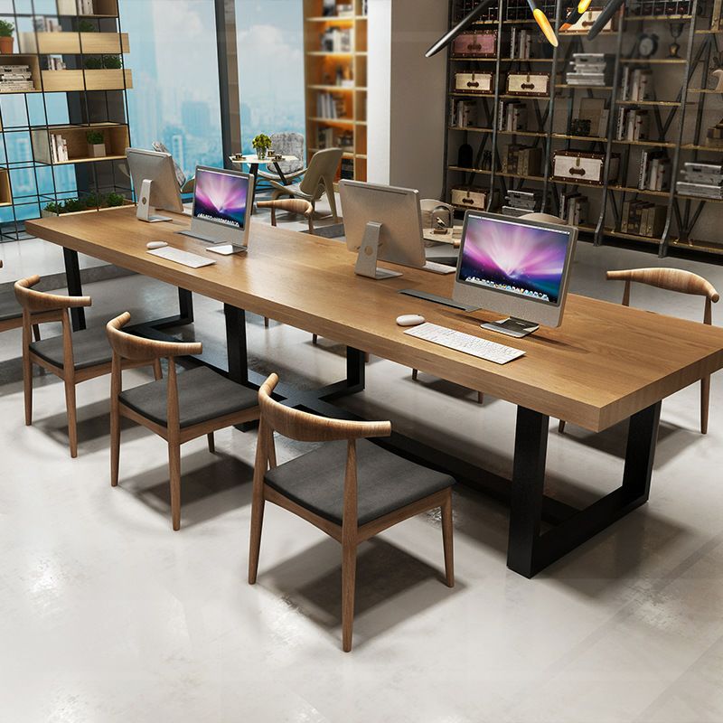 Rectangle Industrial Dining Table Solid Wood Top Dining Table with Metal Base Clearhalo ' dining_table' 'Dining Tables & Seating' 'Dining Tables' 'furn' 'furn_dining_table' 'Furniture' 'furniture_dining_table' 'Kitchen & Dining Furniture' 'kitchen&dining_furn' 'kitchen' 'kitchen_dining_table' 1200x1200_c00f386a-a63a-4baa-abe8-3cf1efb16a13