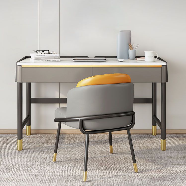 2 cajones escritorio de oficina contemporáneo escritorio de computadora antiguo con patas de metal