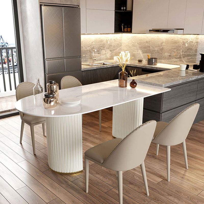 Mesa de comedor de piedra sinterizada de forma libre mesa blanca de lujo con pedestal doble