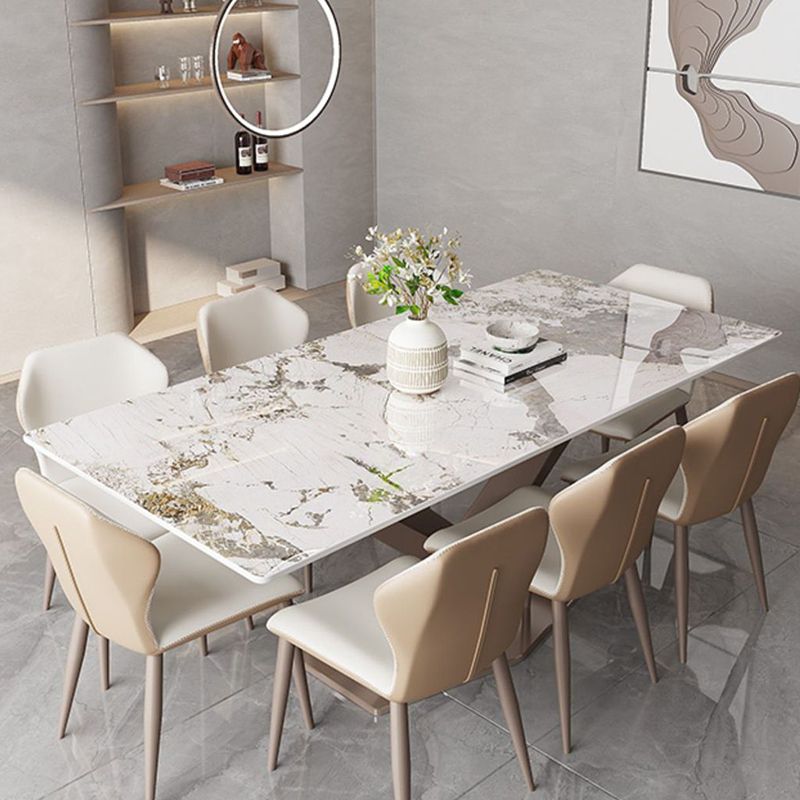 Sintered Stone Dining Table Modern Gold Furniture with Pedestal Steel Base