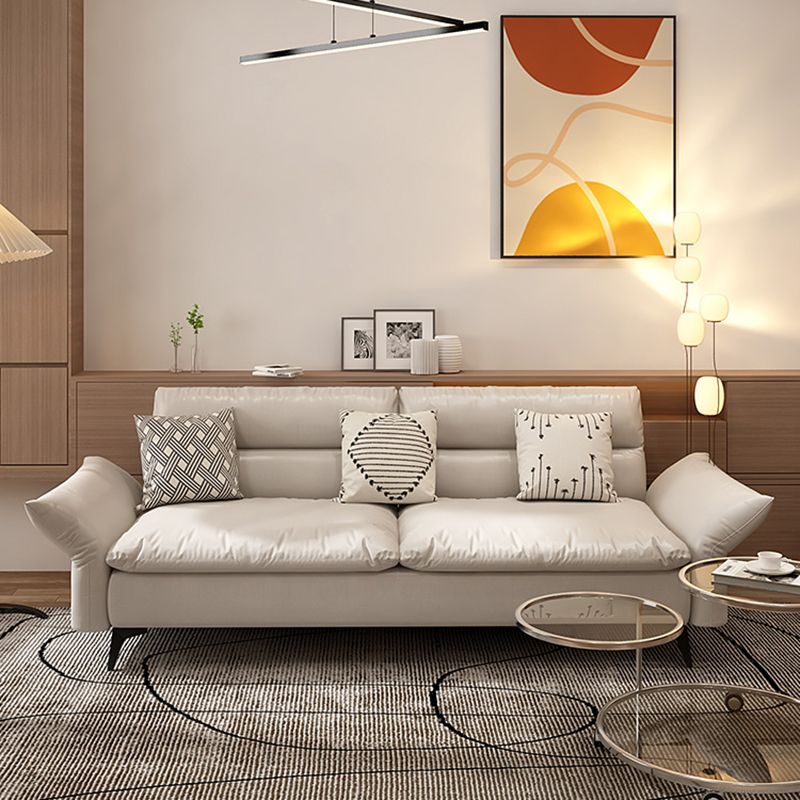 Modern Cotton Blend/Faux Leather Settee Flared Arm Biscuit Back Couch Clearhalo 'furn' 'furn_sofas' 'Furniture' 'furniture_sofas' 'Living Room Furniture' 'Sofa' 'sofas' 1200x1200_c01cd9b7-3741-4829-bed0-cd82863aa874