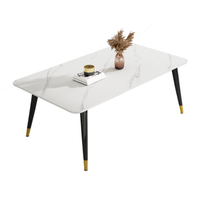 Mesa de comedor de piedra rectangular de lujo con 4 patas de acero dorado y negro