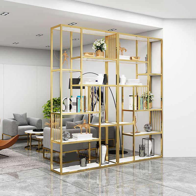 Gold Vertical Open Bookcase Glam Etagere Metal Book Shelf for Bedroom