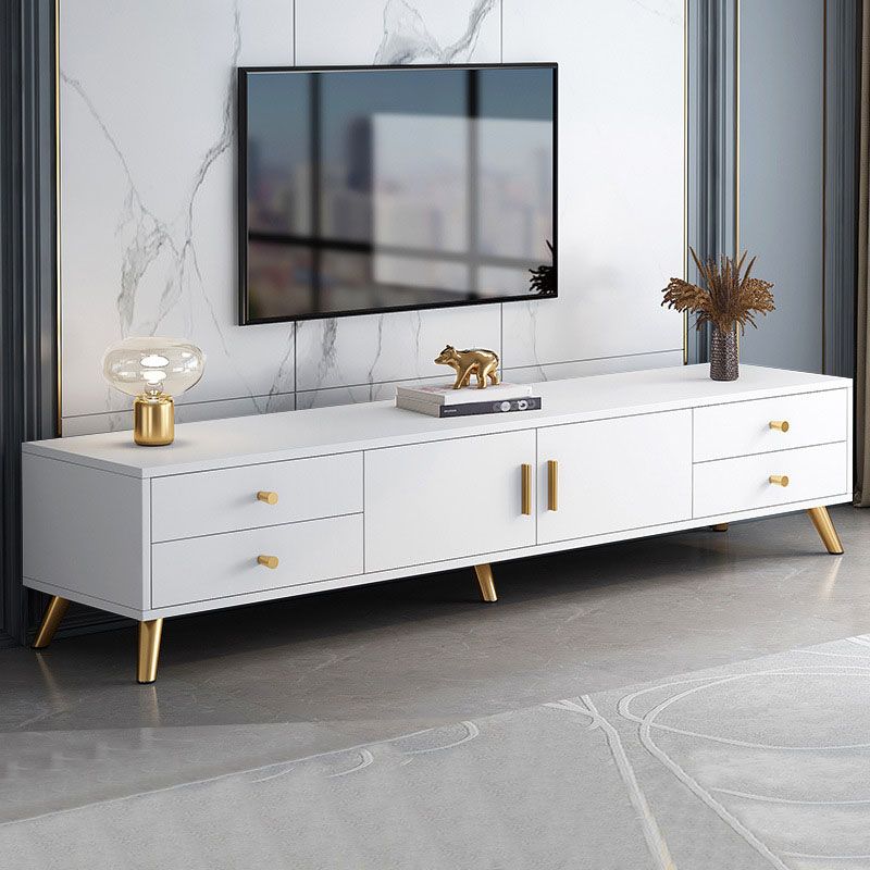 Consola de TV con almacenamiento cerrado, mueble de madera estilo Glam, con cajones y puertas