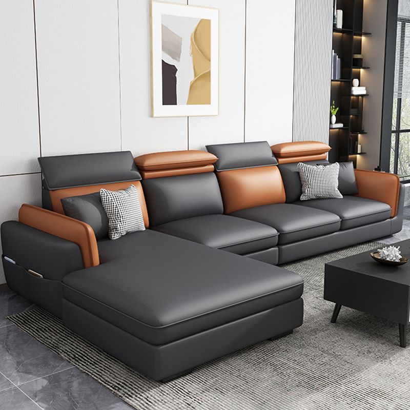 Divano e chaise di shaise e chaise in pelle scandinavo grigio scuro.