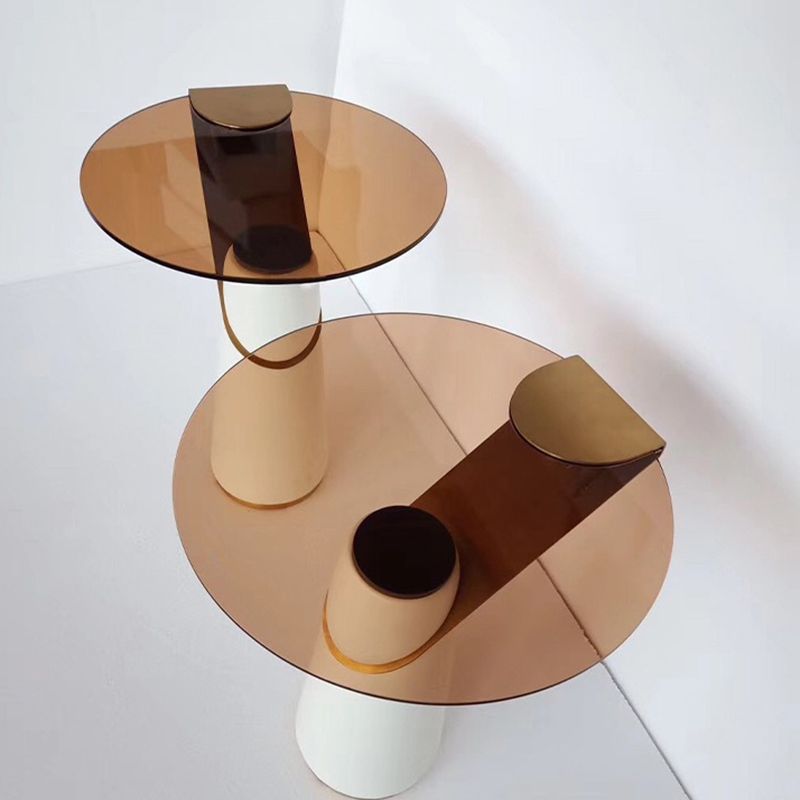 Tableau de la table ronde en verre 23.62 "Table de l'extrémité du piédestal en cuir de haut