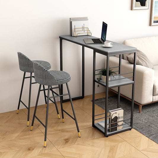 Industrial Rectangle Stone Pub Bar Table Indoor Black Iron Bar Dining Table with Shelf Clearhalo 'Bar Furniture' 'Bar Tables' 'bar_tables' 'furn' 'furn_bar_tables' 'Furniture' 'furniture_bar_tables' 'Kitchen & Dining Furniture' 1200x1200_c030f27f-9738-4ca9-99bc-9803af85fc59