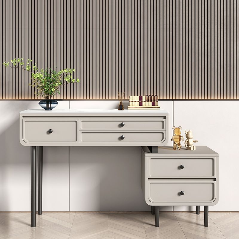 Wood and Metal Vanity Table in Grey/White 5 Storage Drawers Makeup Desk Clearhalo 'Bedroom Furniture' 'furn' 'furn_makeup_vanities' 'Furniture' 'Makeup Vanities' 'makeup_vanities' 1200x1200_c0322af3-7852-45f3-960d-0e5ff0cf79c4